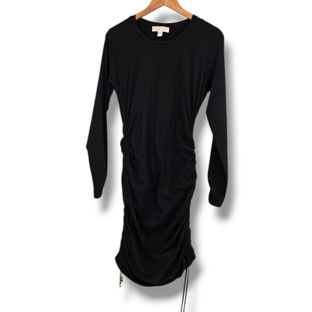 Michael Kors Womens Black Ruched Side Drawstring Long Sleeve Bodycon‎ Mini Dress